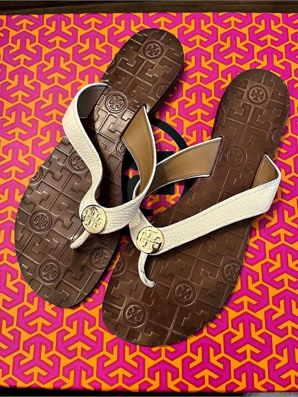 Tory Burch Miller Flip Flop Sandals White & Brown